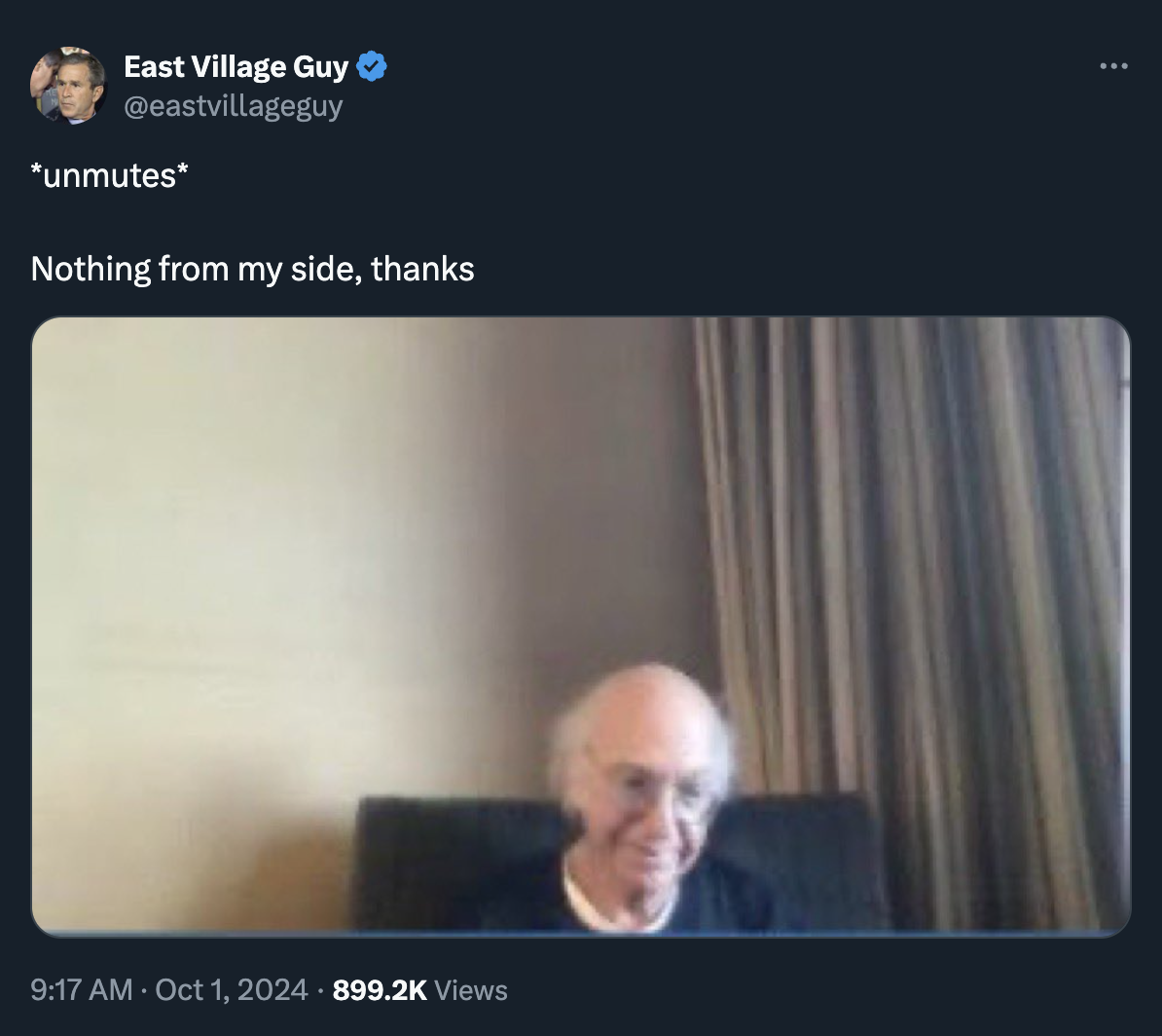 screenshot - East Village Guy unmutes Nothing from my side, thanks Views